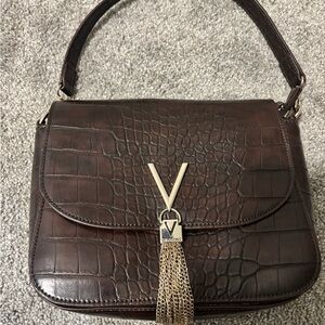 Valentino Dark Brown Croc-Embossed Shoulder Bag